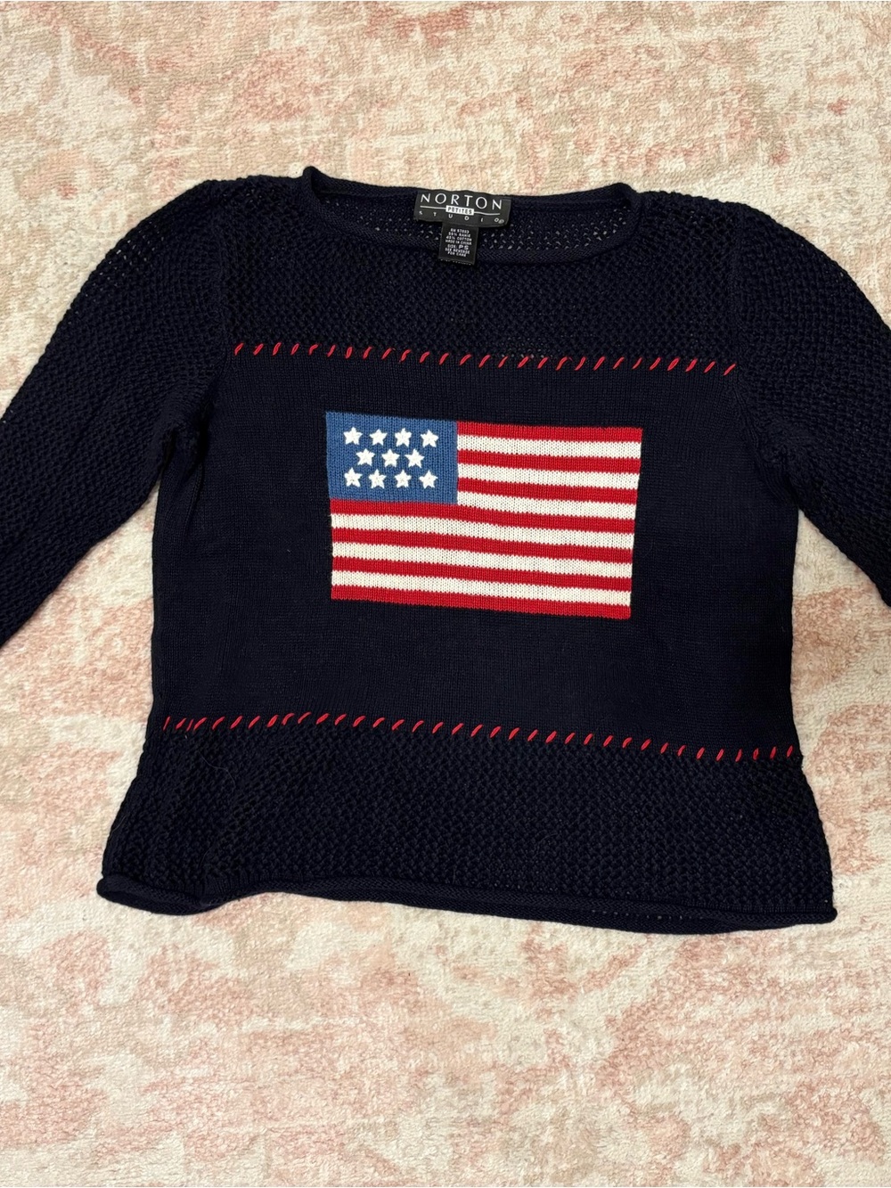 Vintage Norton studio navy American Flag Knit Sweater - Women's